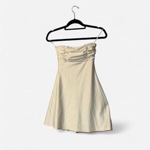 Windsor Chic Amore Strapless Pleated Satin A-Line Mini Dress White - Size S